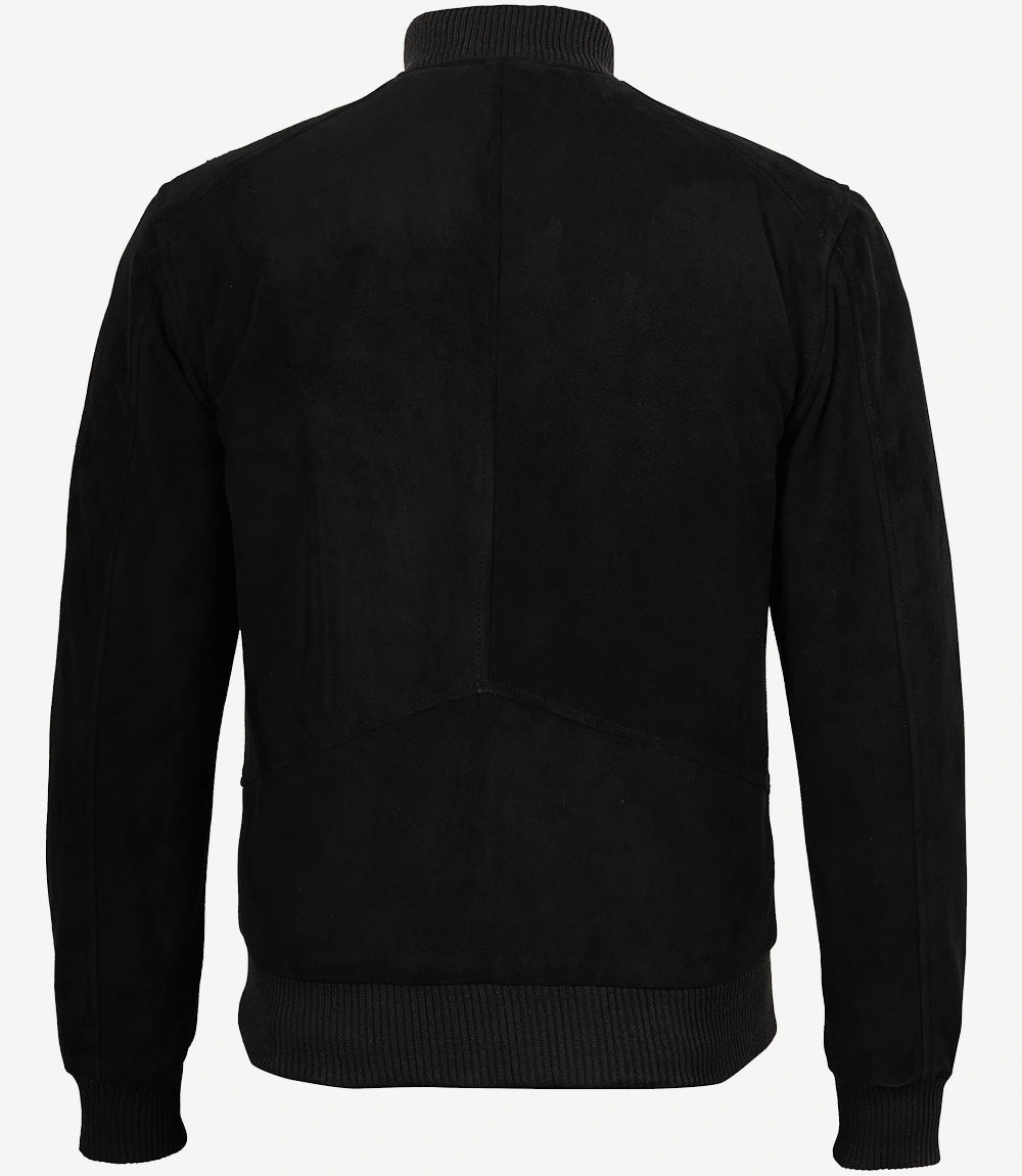 Men Black Suede Bomber Jacket main image 1