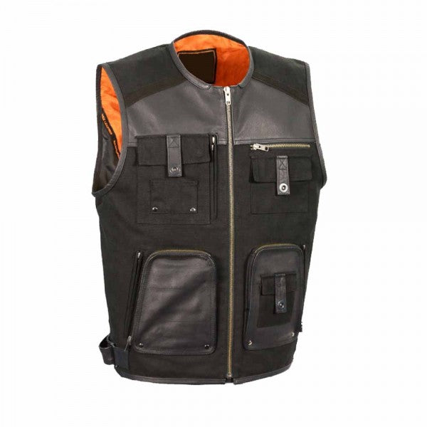 Men’s Black Multi-Pocket Leather Vest