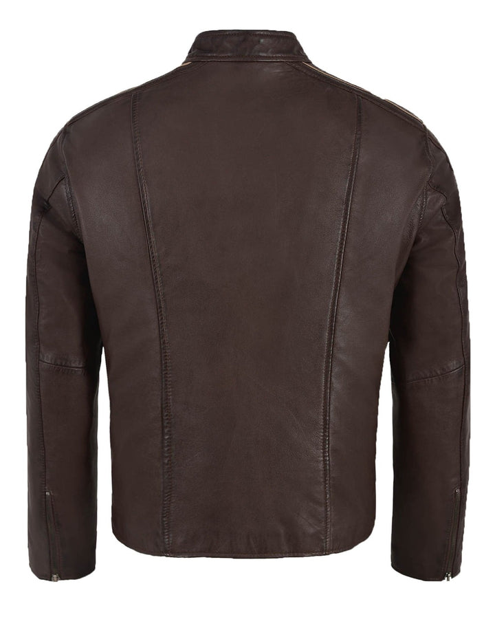 Brown Leather Biker Jacket For Men
