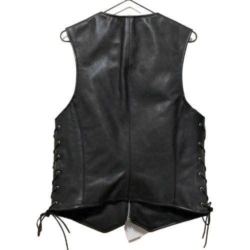 Mens Skeleton Black Leather Vest