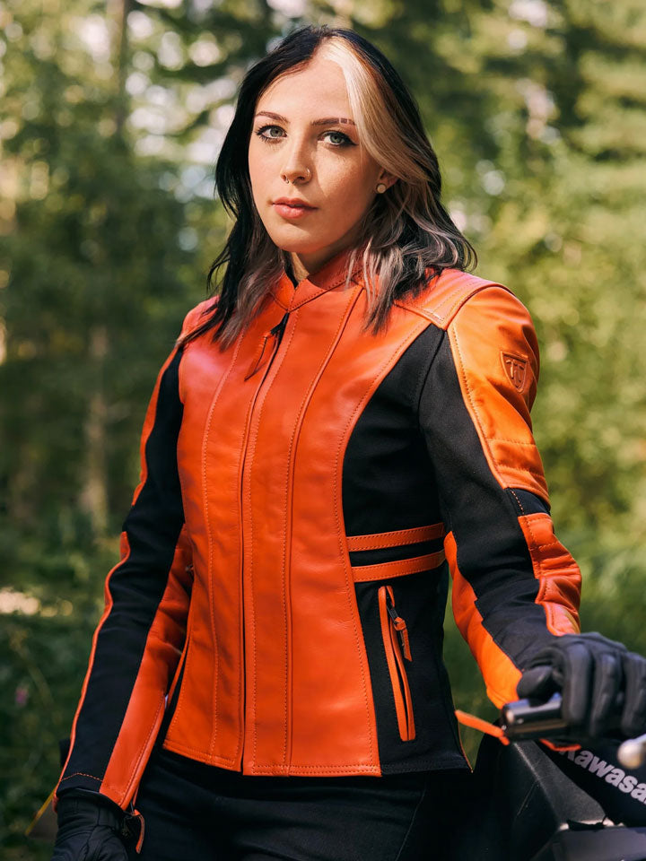 Orange Biker Leather Jacket