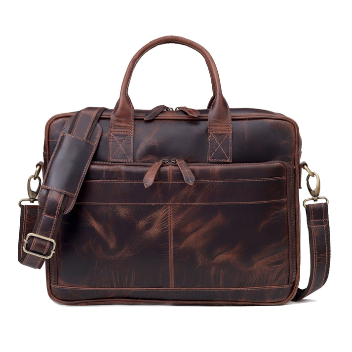 AUSTIN LAPTOP LEATHER BRIEFCASE  BURGUNDY  16 inch