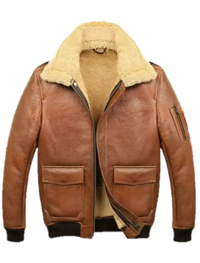 Samuel Tan Brown Shearling SF Bomber Leather Jacket