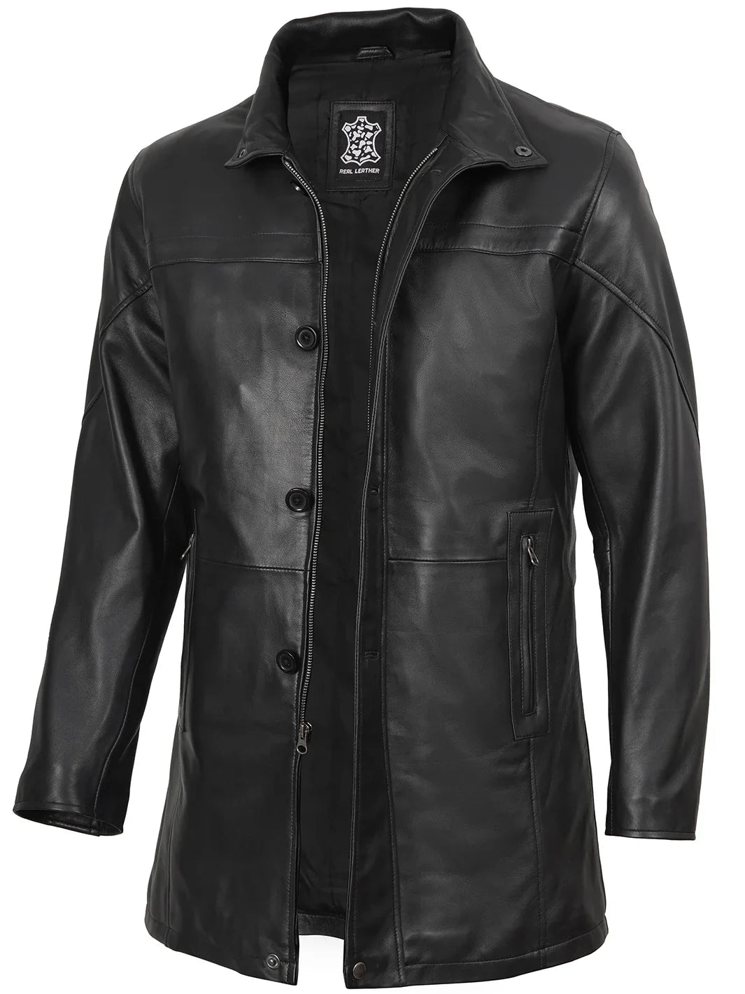 Bristol Men's Black Leather Car Coat