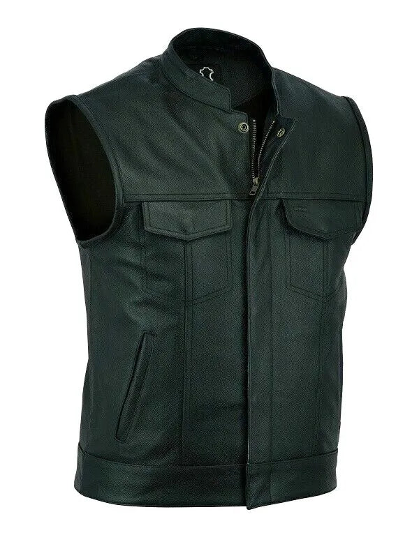 Men’s Classic Biker Leather Vest – Premium Cowhide, Handcrafted Fit