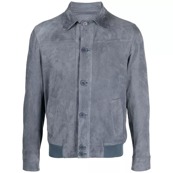 Mens Grey Suede Bomber Jacket