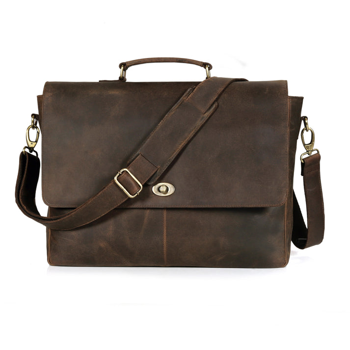 CAPTAIN VINTAGE BROWN LEATHER MESSENGER BAG  16 INCH