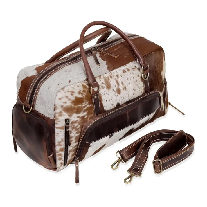 Premium Cowhide Leather Duffle Bag  Unisex Travel Weekender Bag