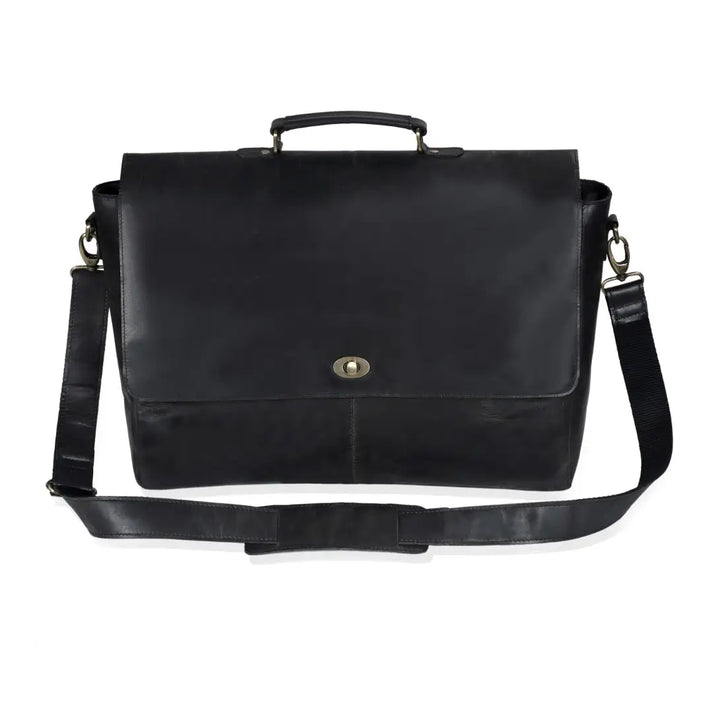 CAPTAIN BLACK LEATHER MESSENGER BAG  16 INCH