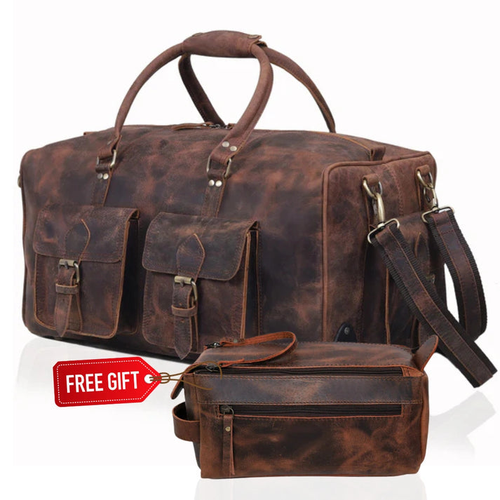 Wheely Leather Duffel Bag With Wheels and Free Leather Toiletry Bag