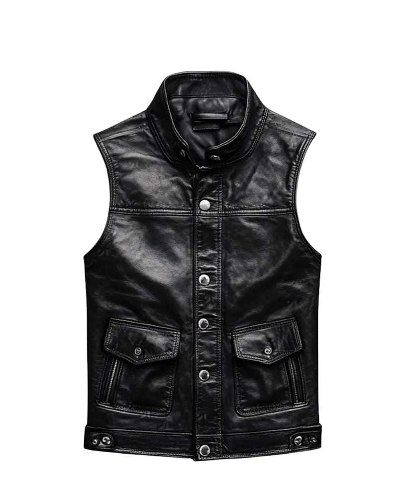 Men’s Classic Black Leather Biker Vest