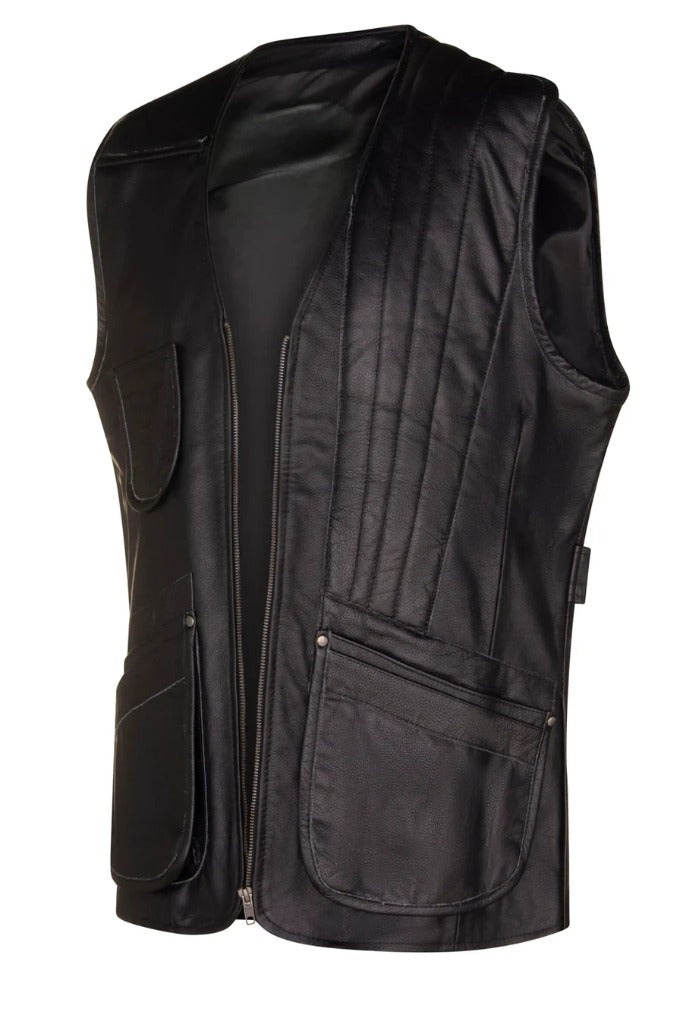 Black Quilted Leather Vest for Men