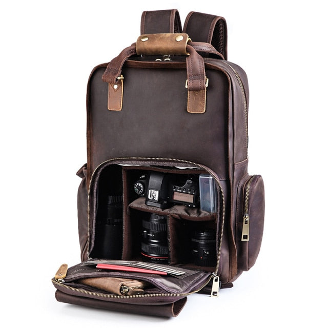 The Gaetano  Large Leather Backpack Camera Bag with Tripod Holder