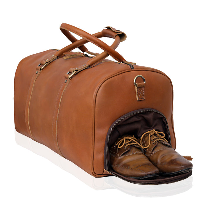 JOHN LEATHER DUFFEL BAG FOR MEN  TAN