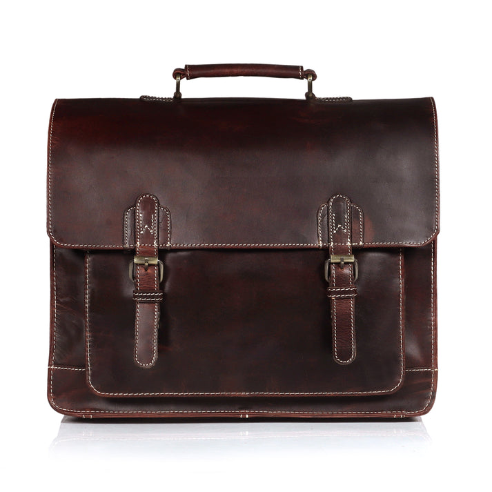 Brown Buffalo Leather Messenger Bag for Men  Landon Vintage Laptop Bag  16 INCH