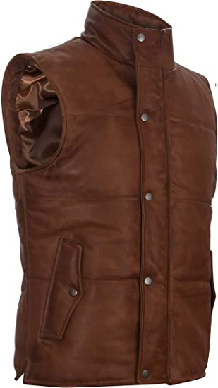 Men’s Brown Puffer Leather Vest