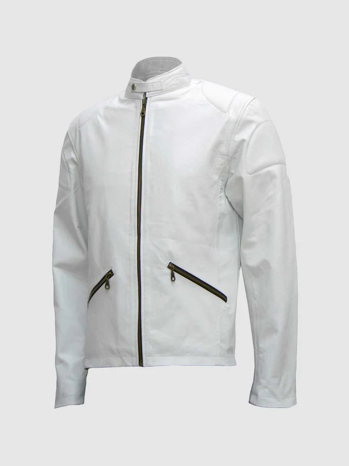 Slim White Leather Jacket