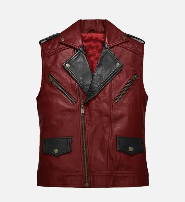 Men’s Red and Black Leather Vest