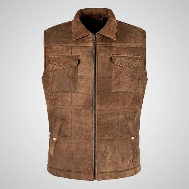 Men’s Brown Buff Padded Leather Vest
