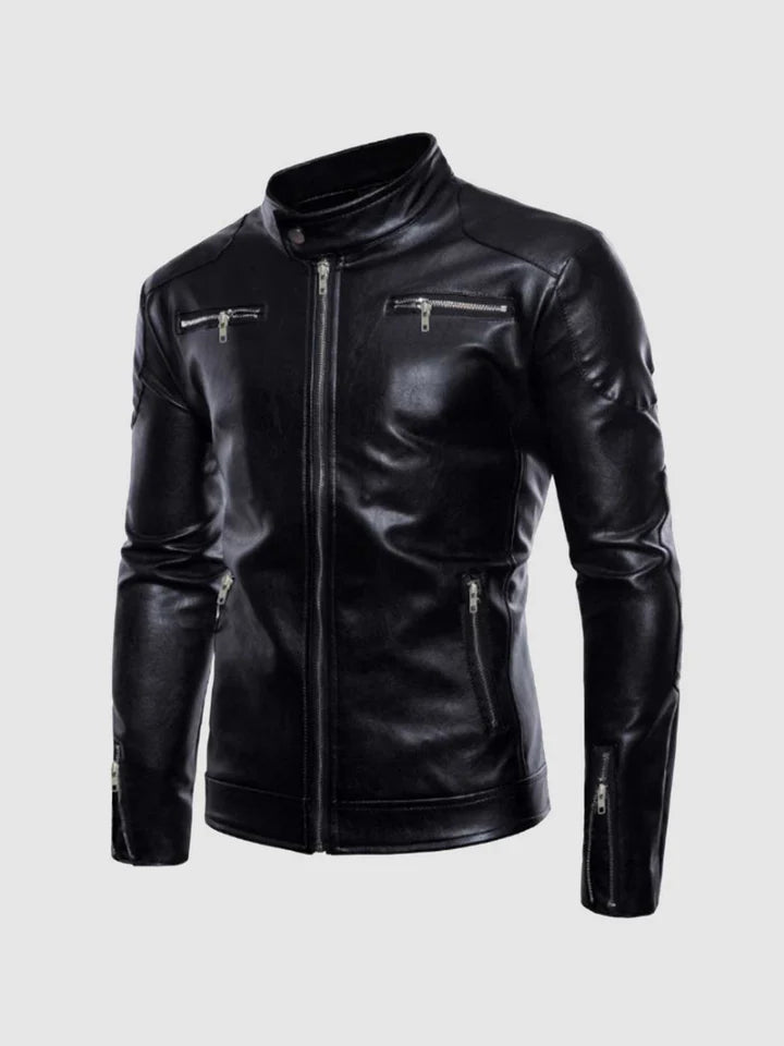 Standing Collar Leather Jacket