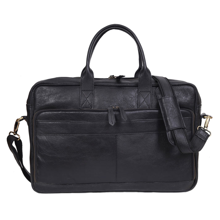 AUSTIN LAPTOP LEATHER BRIEFCASE  BLACK  16 INCH