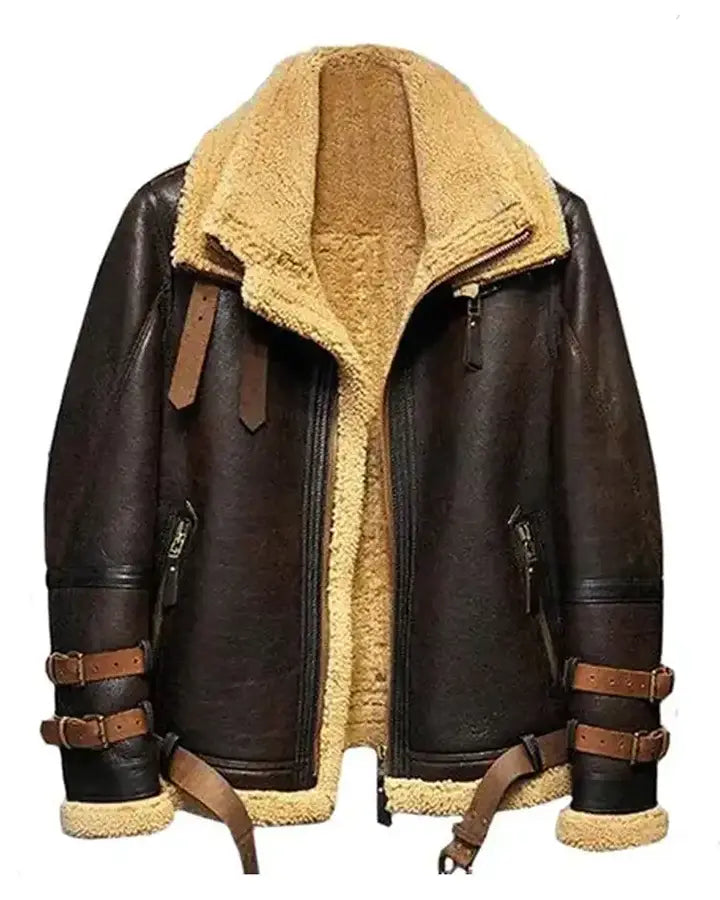 Ronald Double Belted Cuffs Collar Brown Shearling Jacket