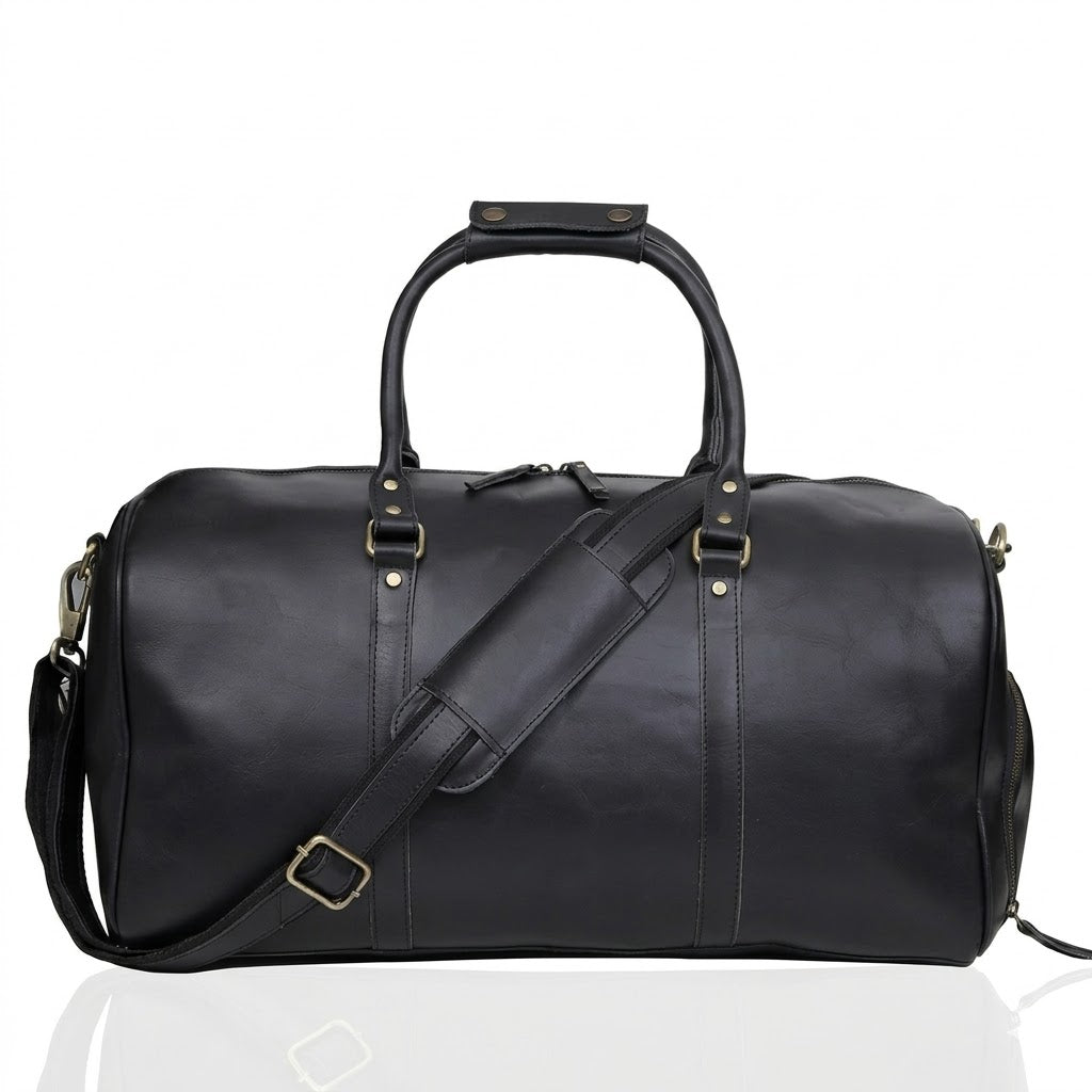 JOHN LEATHER DUFFEL BAG FOR MEN  BLACK