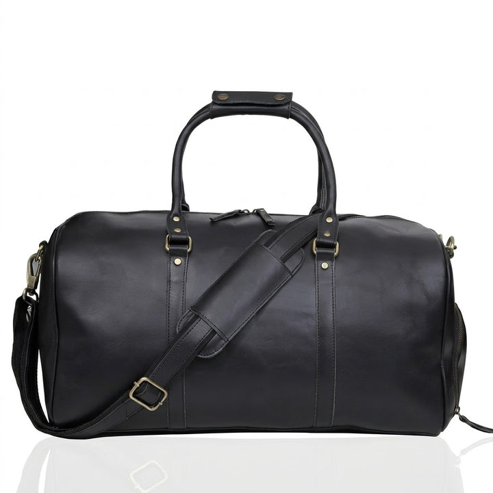 JOHN LEATHER DUFFEL BAG FOR MEN  BLACK