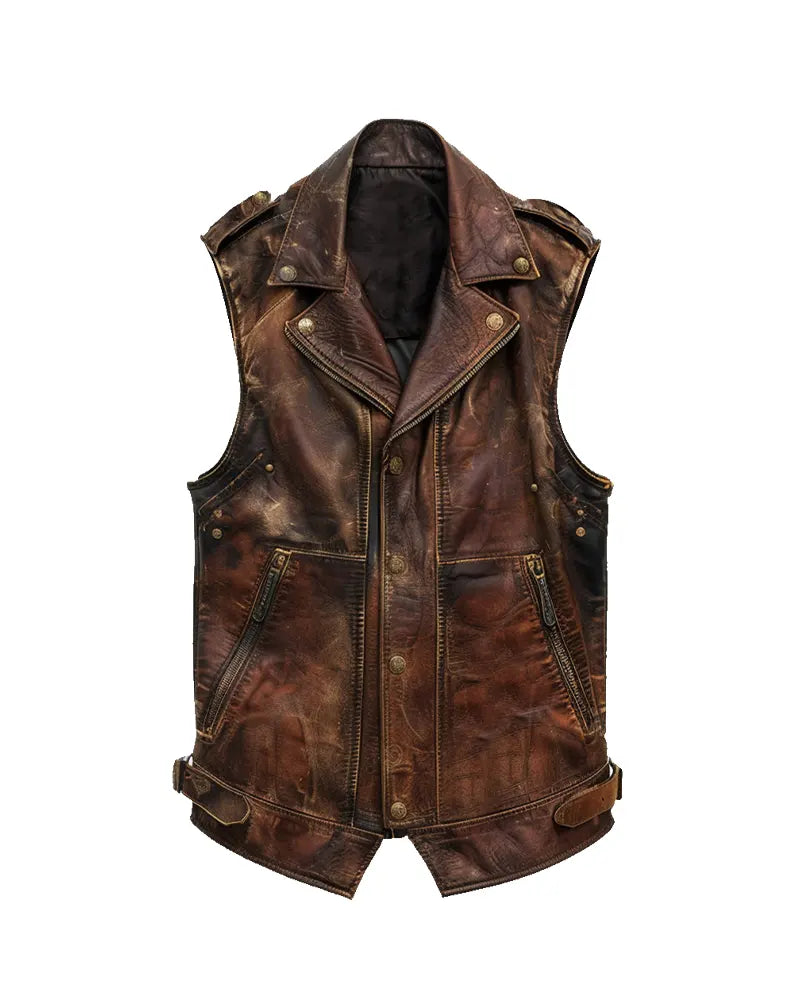 Men’s Amell Vintage Distressed Brown Leather Vest