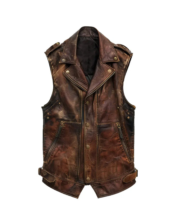 Men’s Amell Vintage Distressed Brown Leather Vest