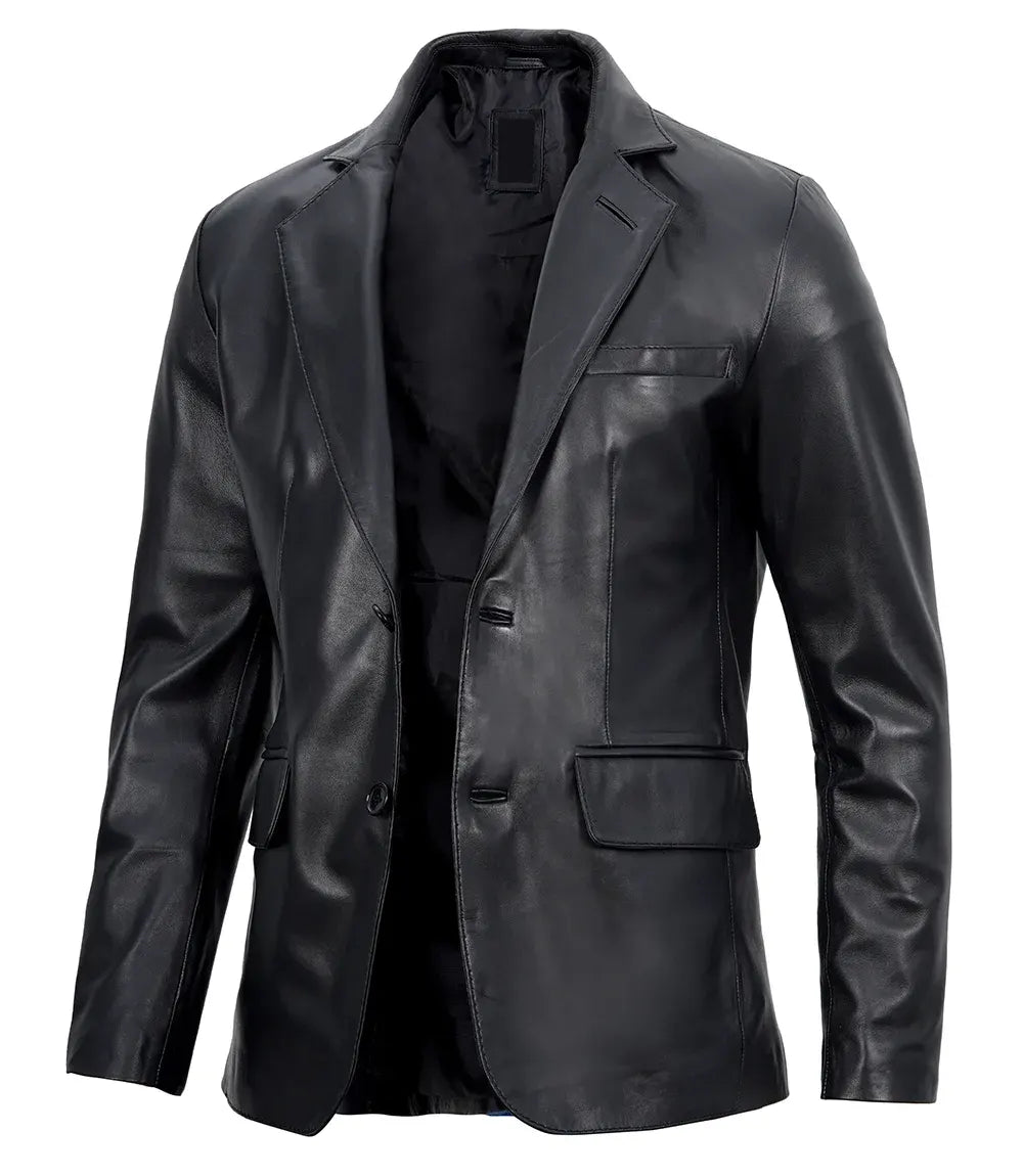 Mens Real Lambskin Black Leather Blazer