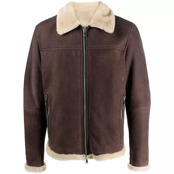 Mens Brown Suede Jacket With Sherpa Collar
