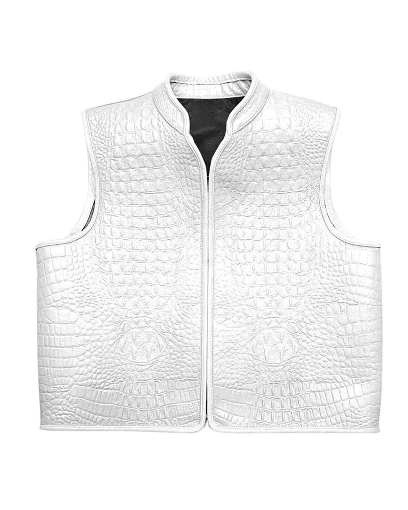 Men’s Premium White Leather Biker Vest