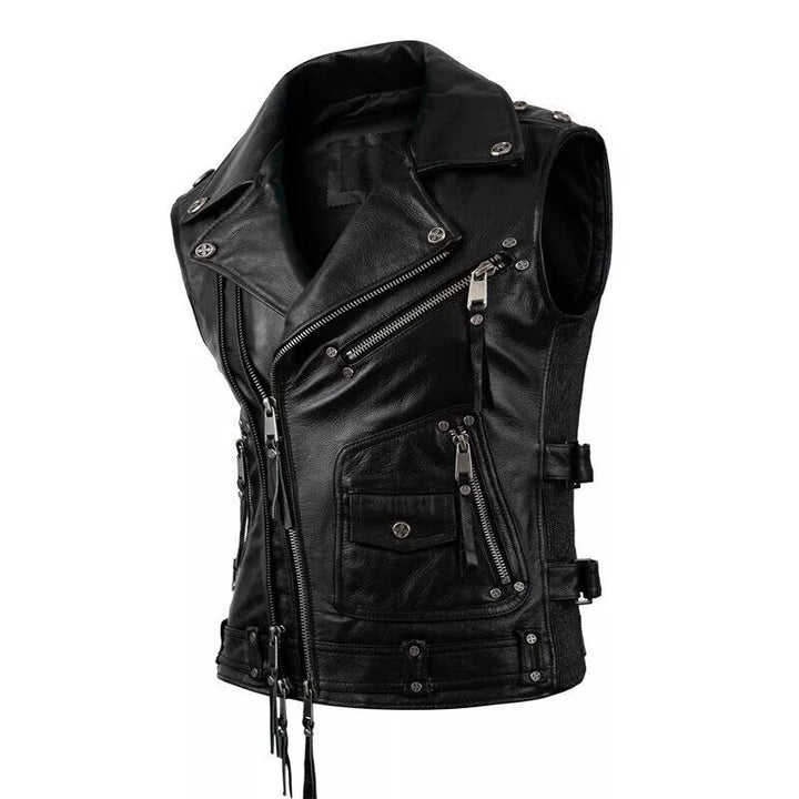 Black Leather Motorcycle Vest – Kaida Leathers Custom Fit & Timeless Style