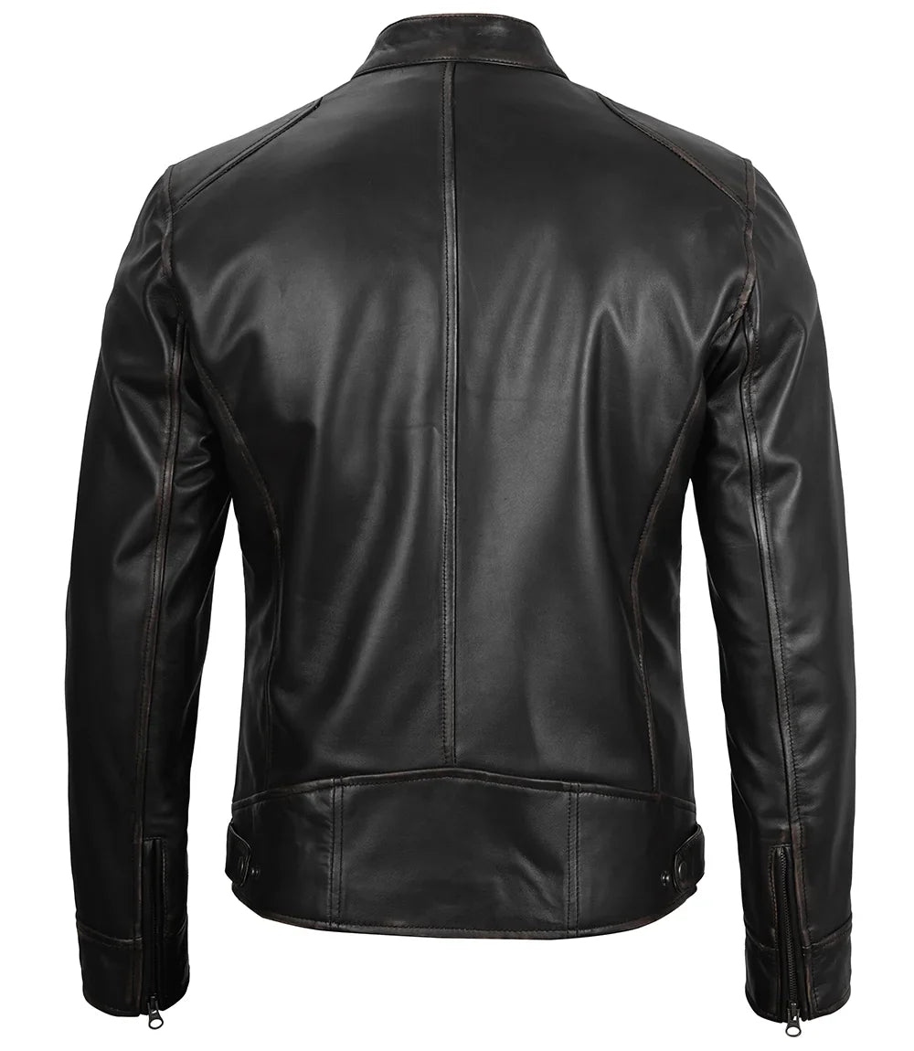 Dodge Men's Black Cafe Racer Leather Jacket