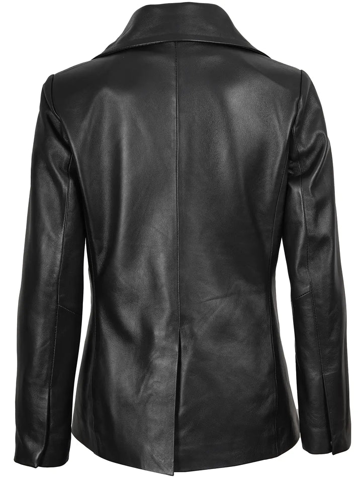 Women's Black Double Breasted Leather Blazer