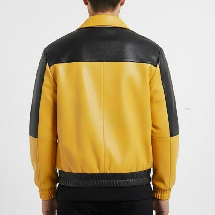 Men’s Yellow Black Contrast Leather Jacket – Urban Fashion Fit