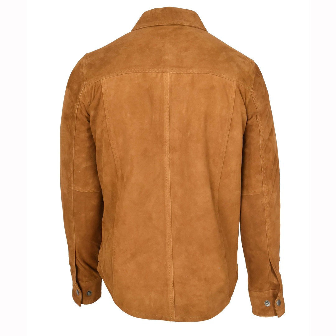 Mens Real Goat Suede Shirt Western Trucker Jacket Oliver Cognac
