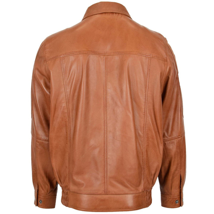 Mens Bomber Leather Jacket Classic Style Jim Tan