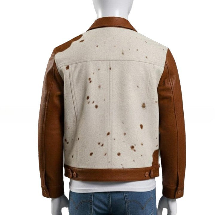 Mens Hair On Cowhide Leather Trucker Jackett  Western Style