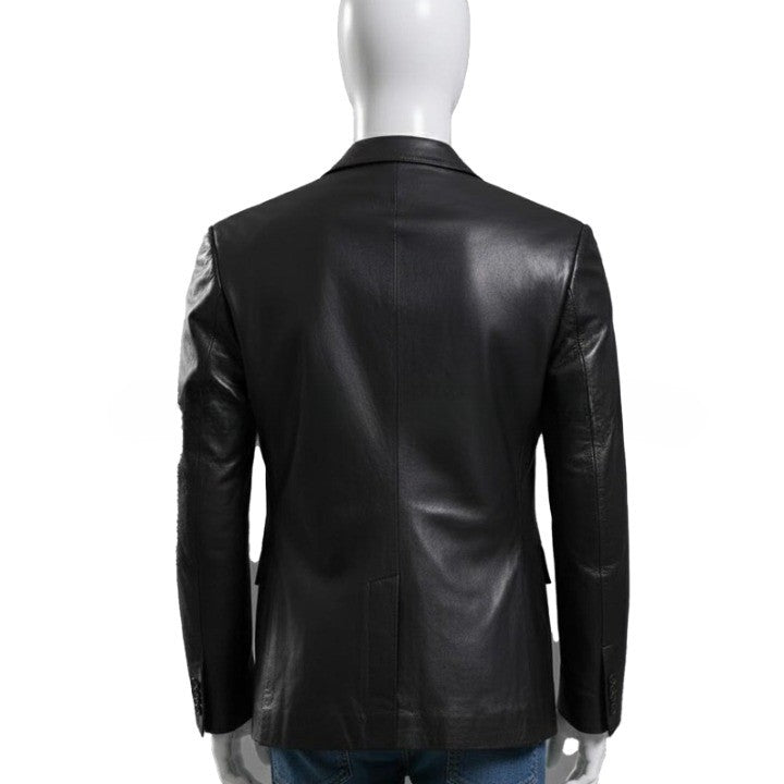 Mens Black Leather Jacket Stand Collar Biker Leather Jacket Genuine Leather Motorcycle Jacket Classic Zip Up Leather Coat Gift for Him