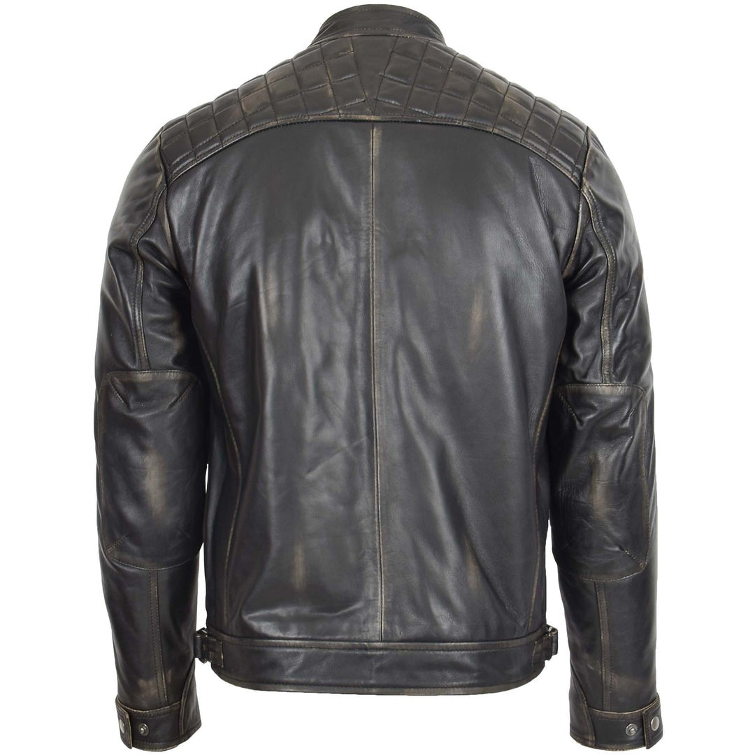 Mens Biker Leather Jacket Standing Collar Bowie Rub Off