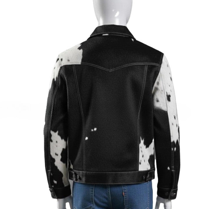 Men’s Designer Black Cowhide Denim Jacket – Premium Casual Look