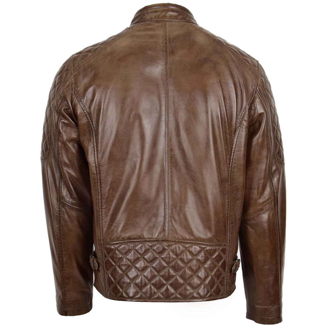Mens Leather Biker Style Jacket with Quilt Detail Jackson Timber