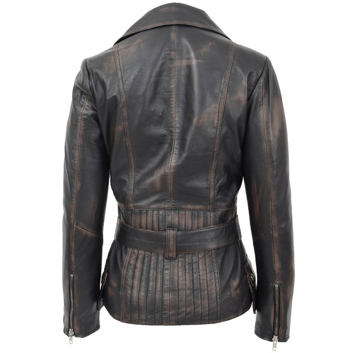 Womens Leather Hip Length Biker Jacket Celia Rub Off