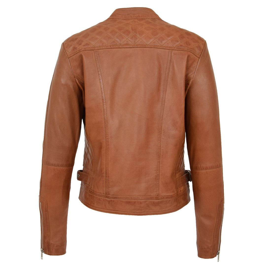 Womens Soft Leather Casual Zip Biker Jacket Ruby Tan