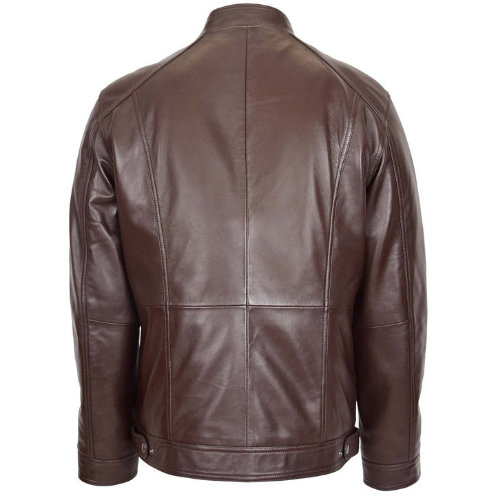 Mens Soft Leather Casual Plain Zip Jacket Matt Brown