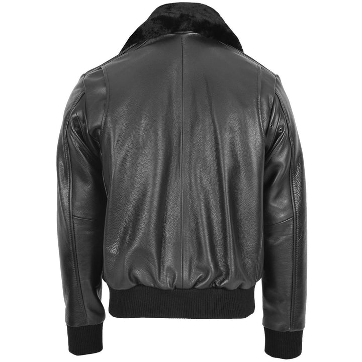 \Mens Leather Bomber Pilot Jacket Removable Collar Leroy Black