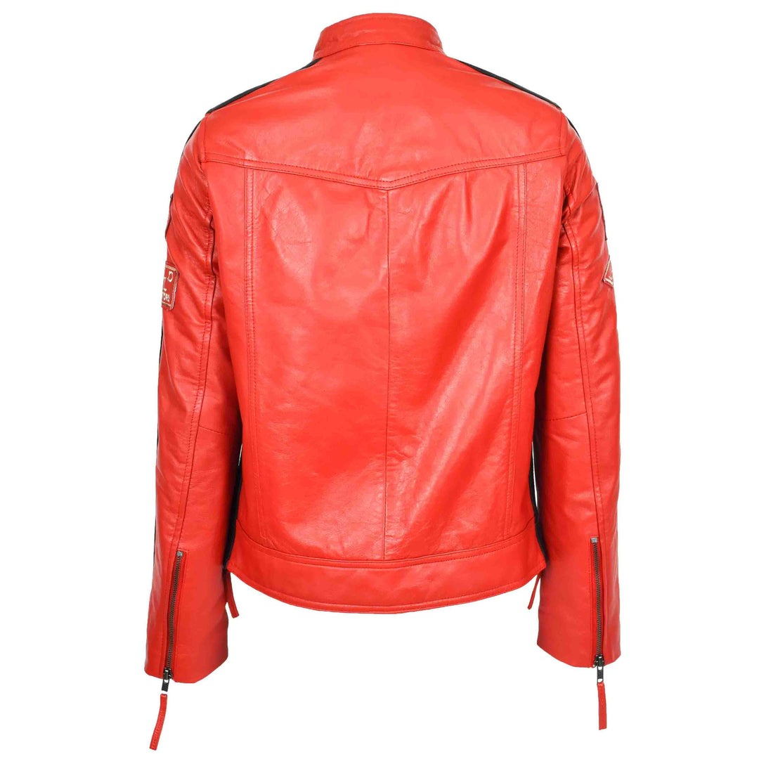 Ladies Leather Cafe Racer Biker Jacket Motorcycle Badges Rosa Black
