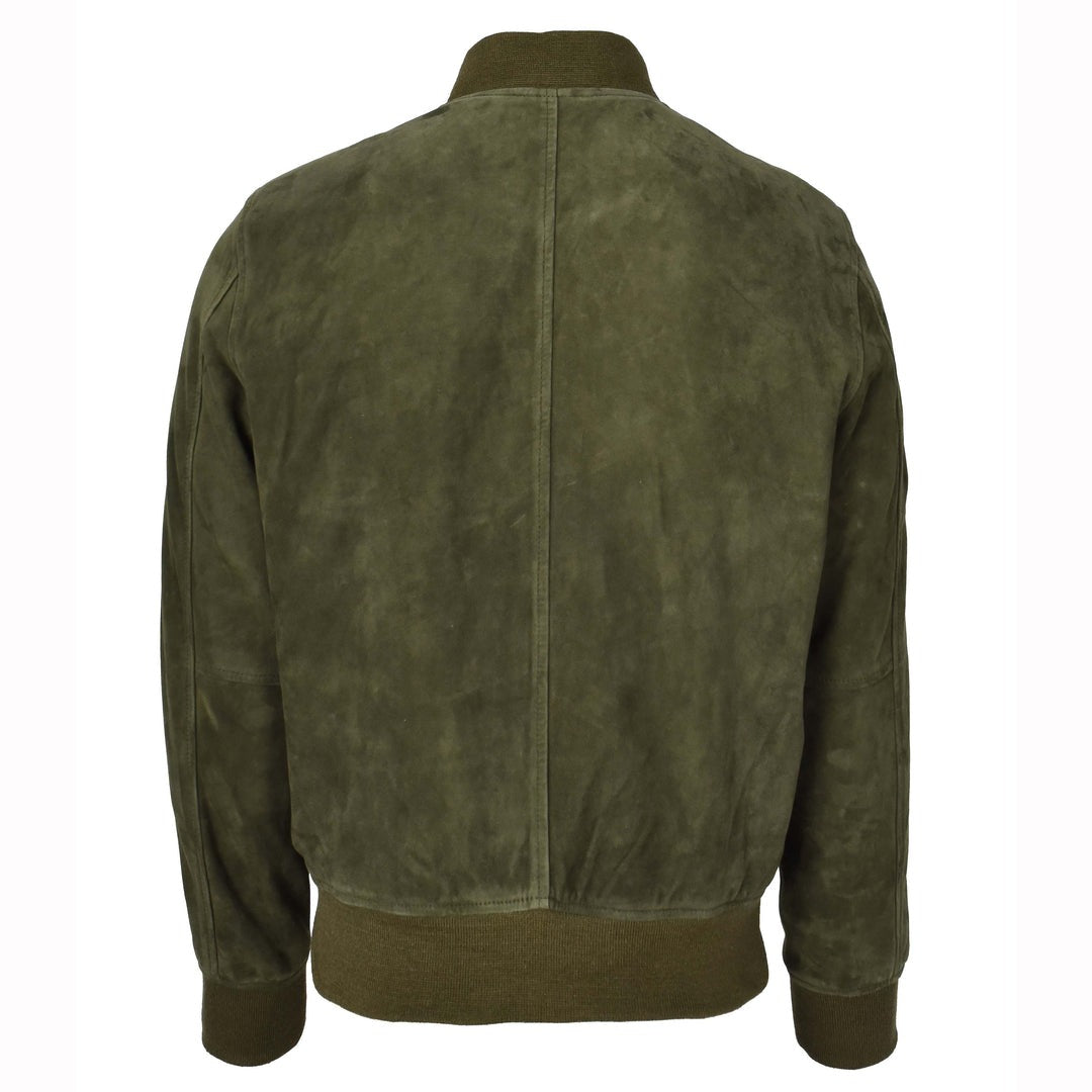 Mens Real Goat Suede Bomber Jacket MA-1 Varsity Design Ryan Olive Green